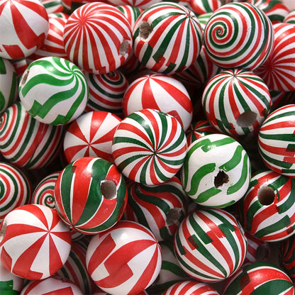 10PCS 16mm Striped Pattern Wooden Bead Set
