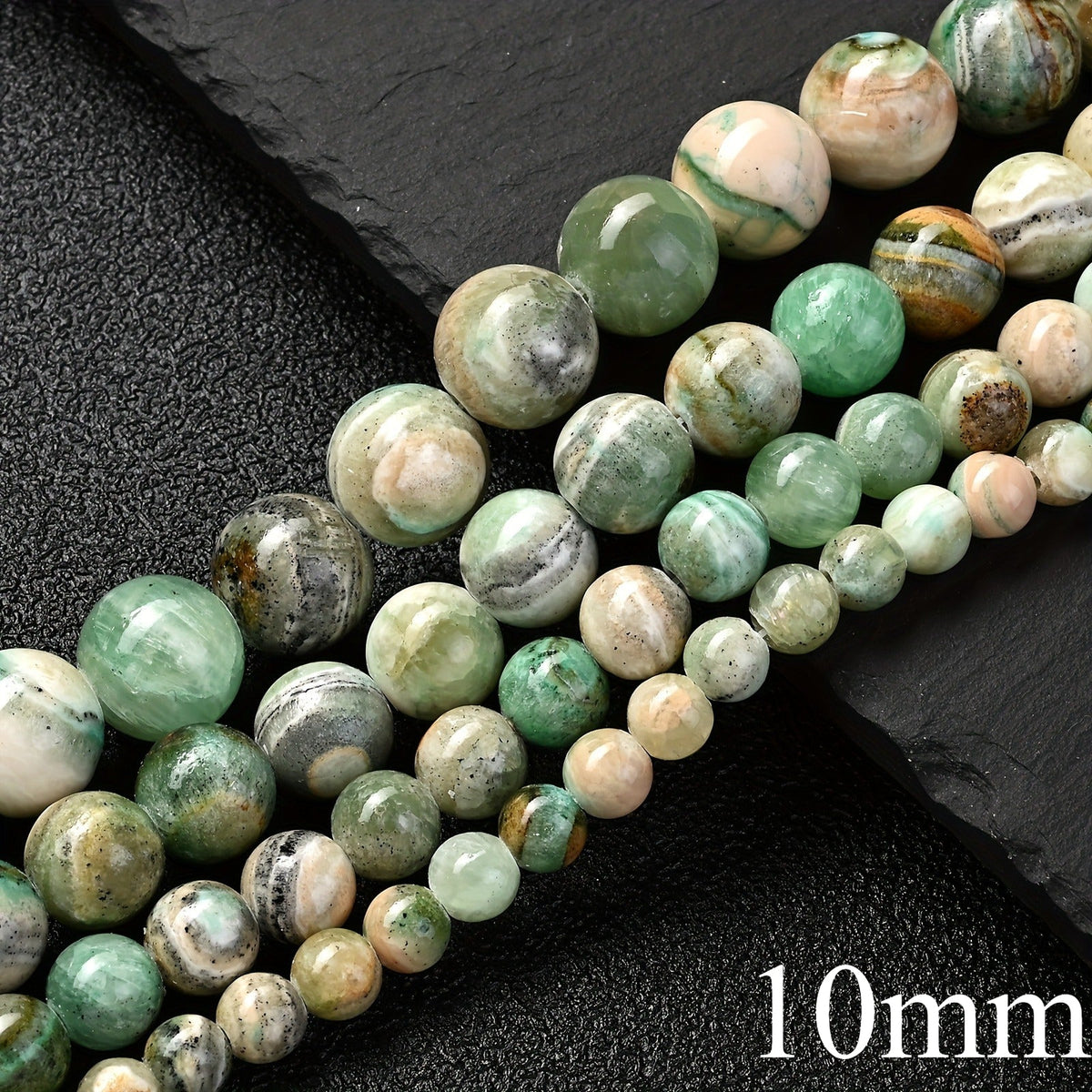 1 Strand 6/8/10/12mm Green Veined Stone Beads