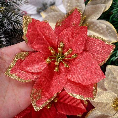 10PCS 13×13cm Gold & Red Glitter Christmas Flower Picks