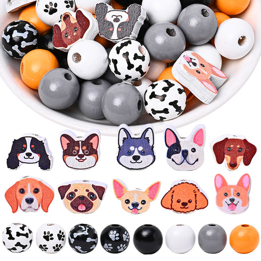 Colorful Dog Paw Print Wooden Beads