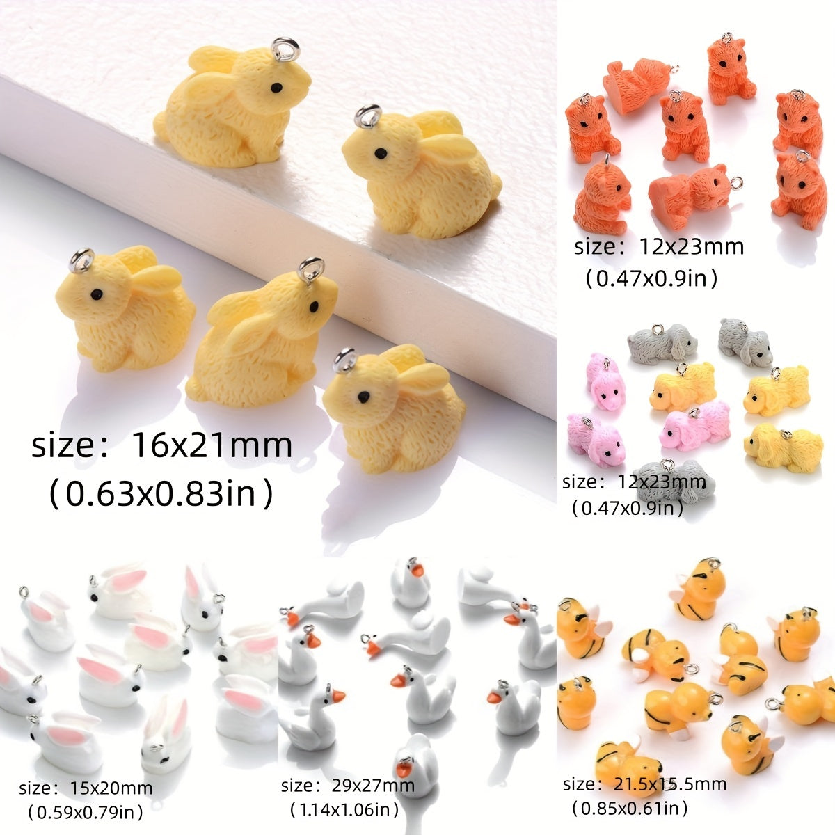 10PCS 16×21mm Colorful Rabbit Resin Pendant Set