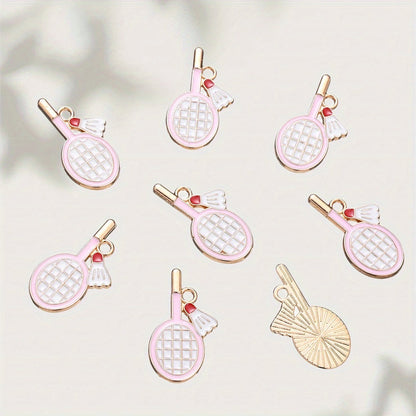 10PCS 11×22mm Colorful Badminton Racket Enamel Charm Set