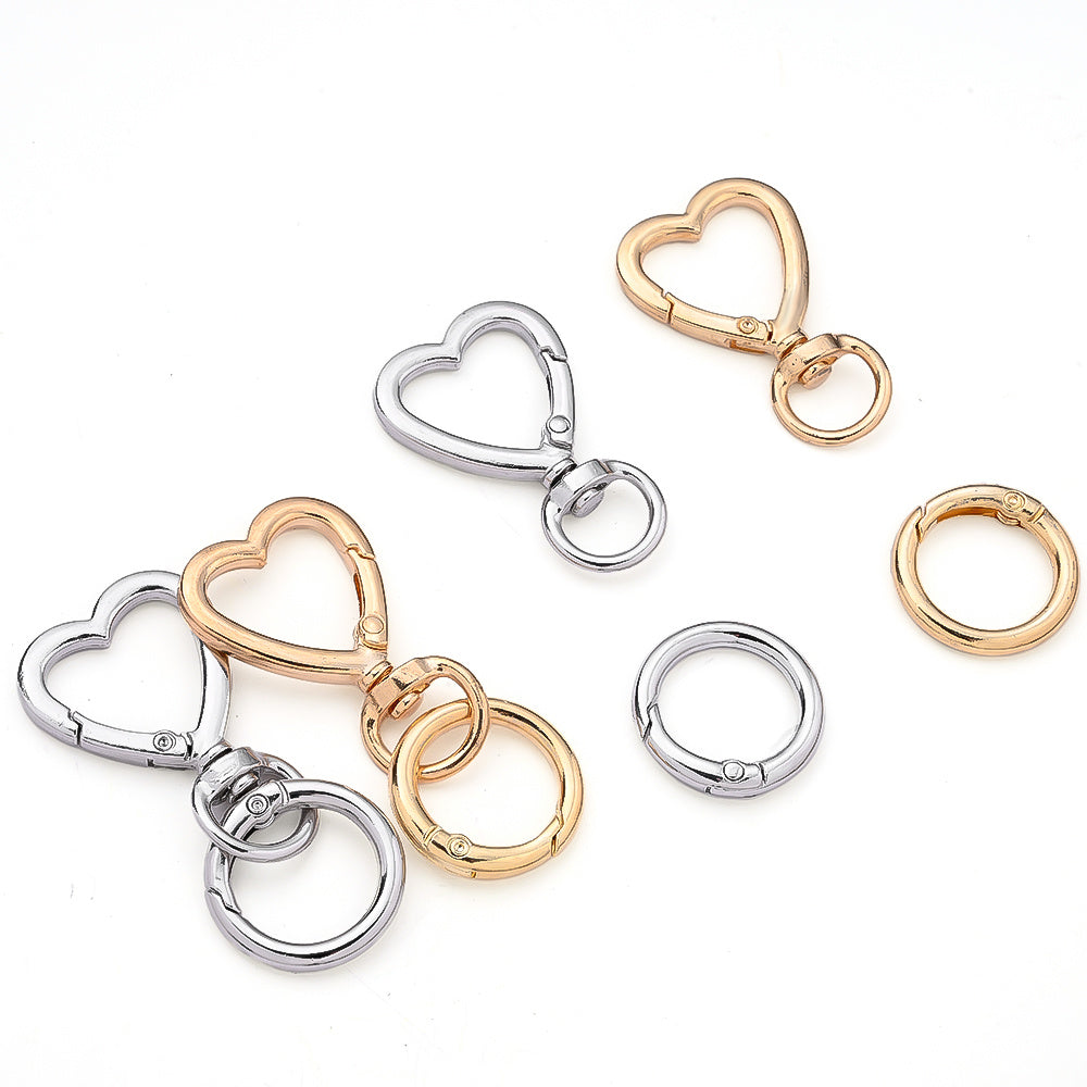 12 Pairs Heart & Round Double Buckle Keychain Set