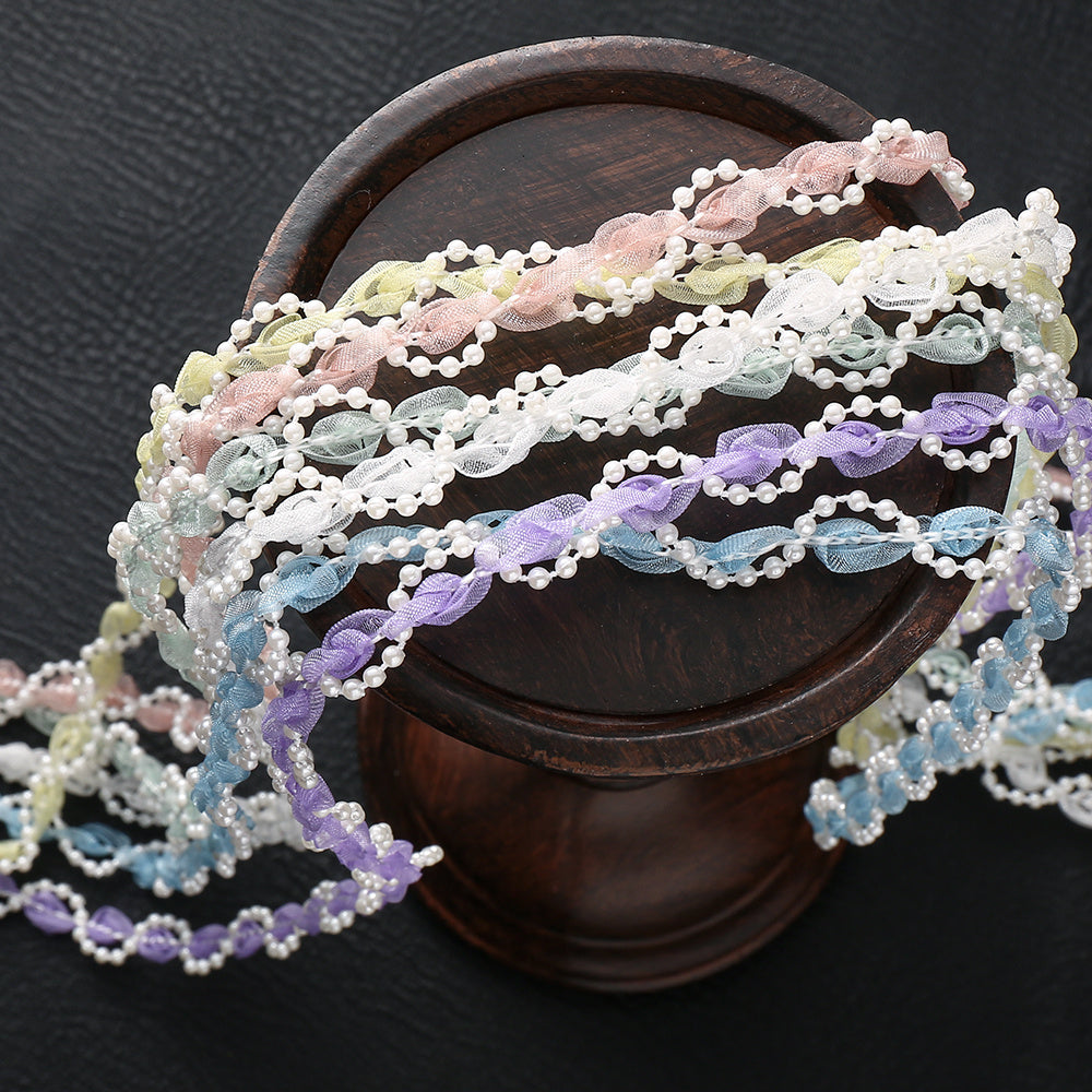 1 m Apricot Flower Pearl Embroidered Lace Trim