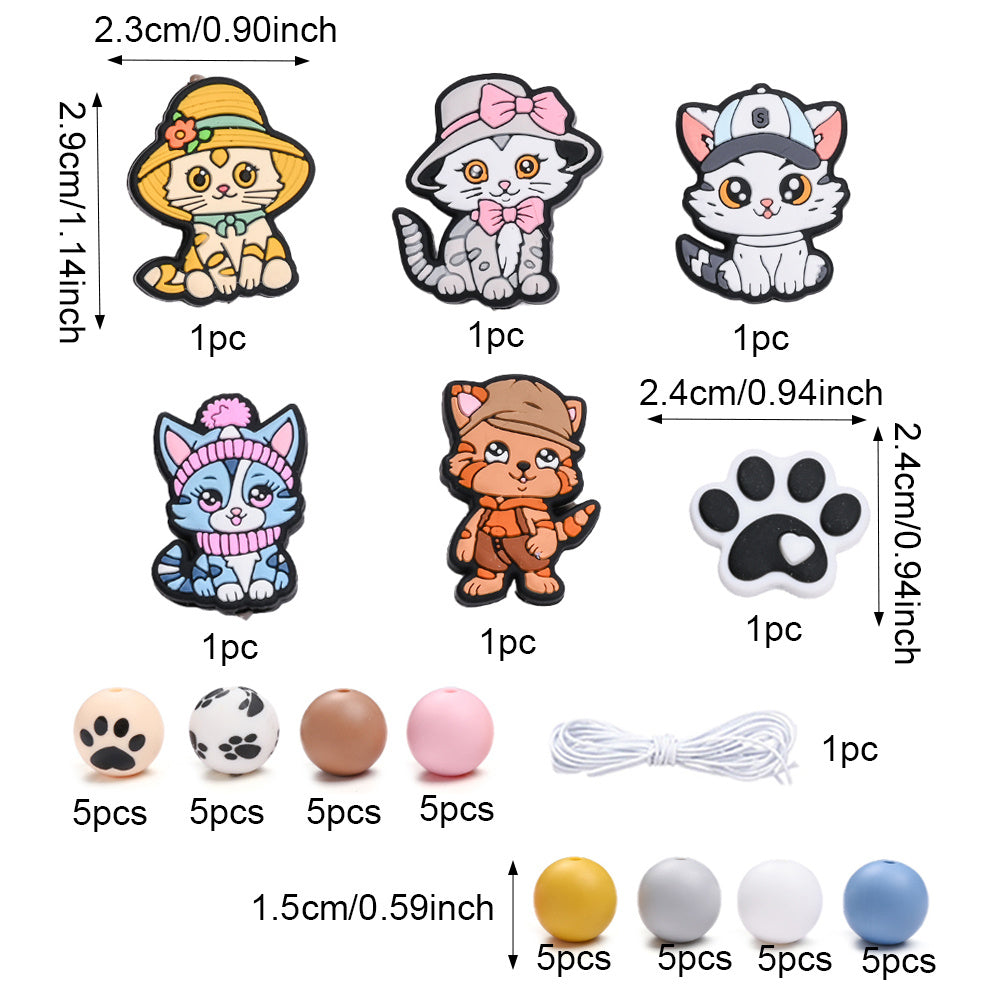 46-Piece Silicone Paw Print Bead Set
