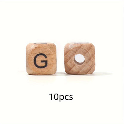 10-Piece 12 mm Square Alphabet Letter Wooden Beads