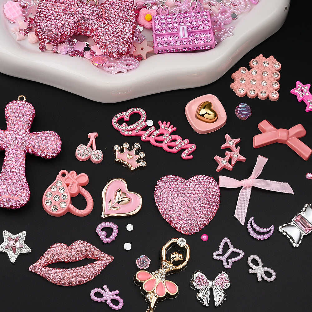 Mixed Pink Rhinestone Flatback Embellishment Set
