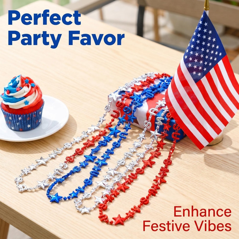 Patriotic USA Star Acrylic Bead Necklaces
