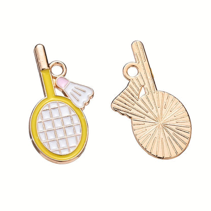 10PCS 11×22mm Colorful Badminton Racket Enamel Charm Set