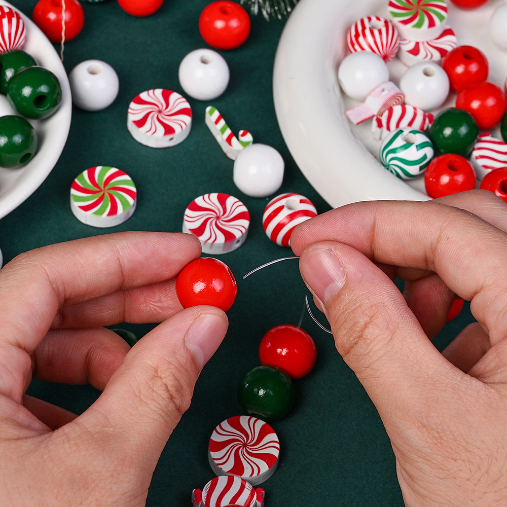 80/110-Piece Christmas Stripe Wooden Bead Set