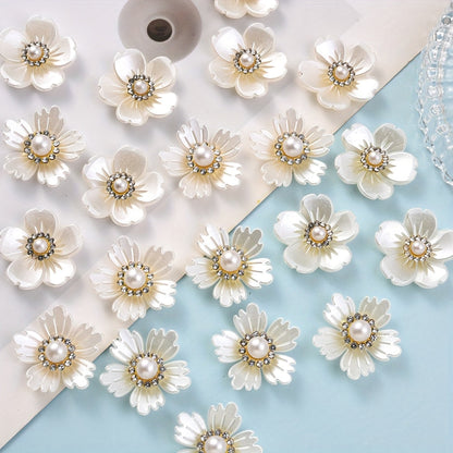10PCS White Flower Acrylic Embellishment Set