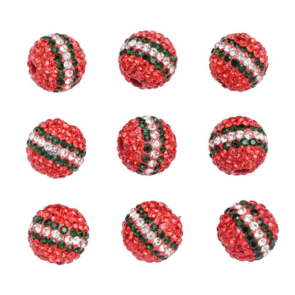 Red Striped Round Acrylic Faux Diamond Beads