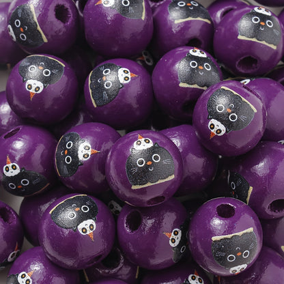 Halloween Bat Black Cat Wooden Spacer Beads