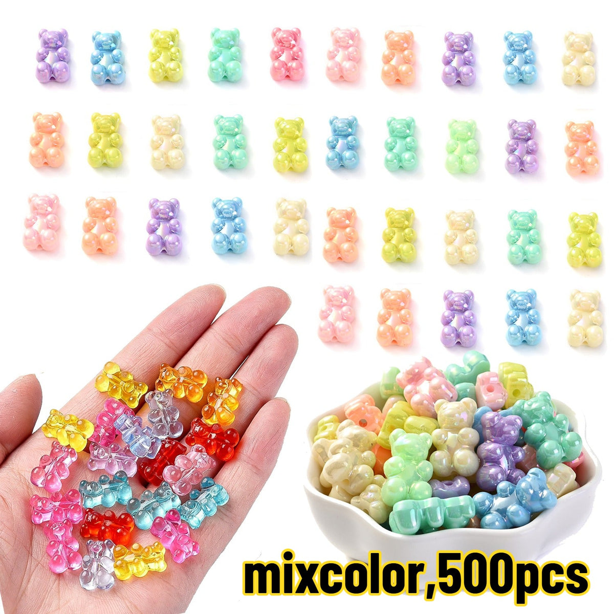 500-Piece 18x11 mm Transparent Gummy Bear Acrylic Beads