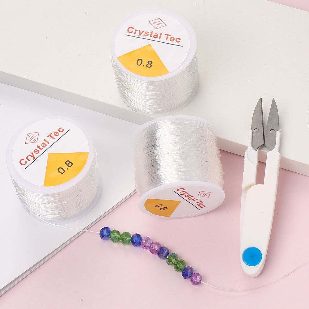 3 Rolls 0.8mm Elastic Beading Cord with Scissors