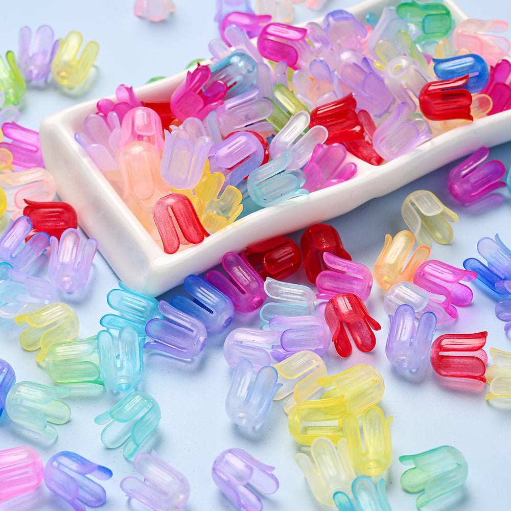 2026 New Arrival 10×11mm Gradient Flower Acrylic Bead Caps