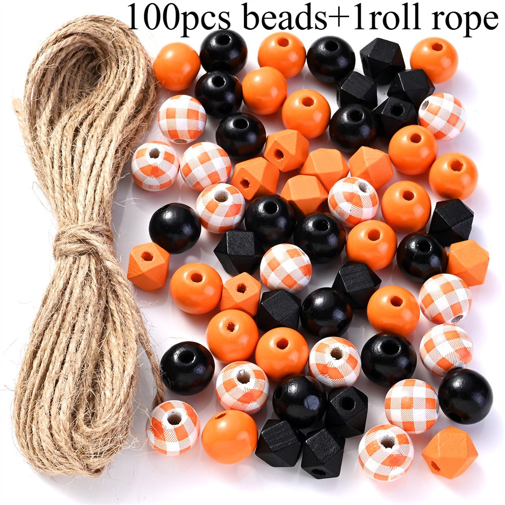 100pcs Mixed Wooden Beads + Jute Rope Set