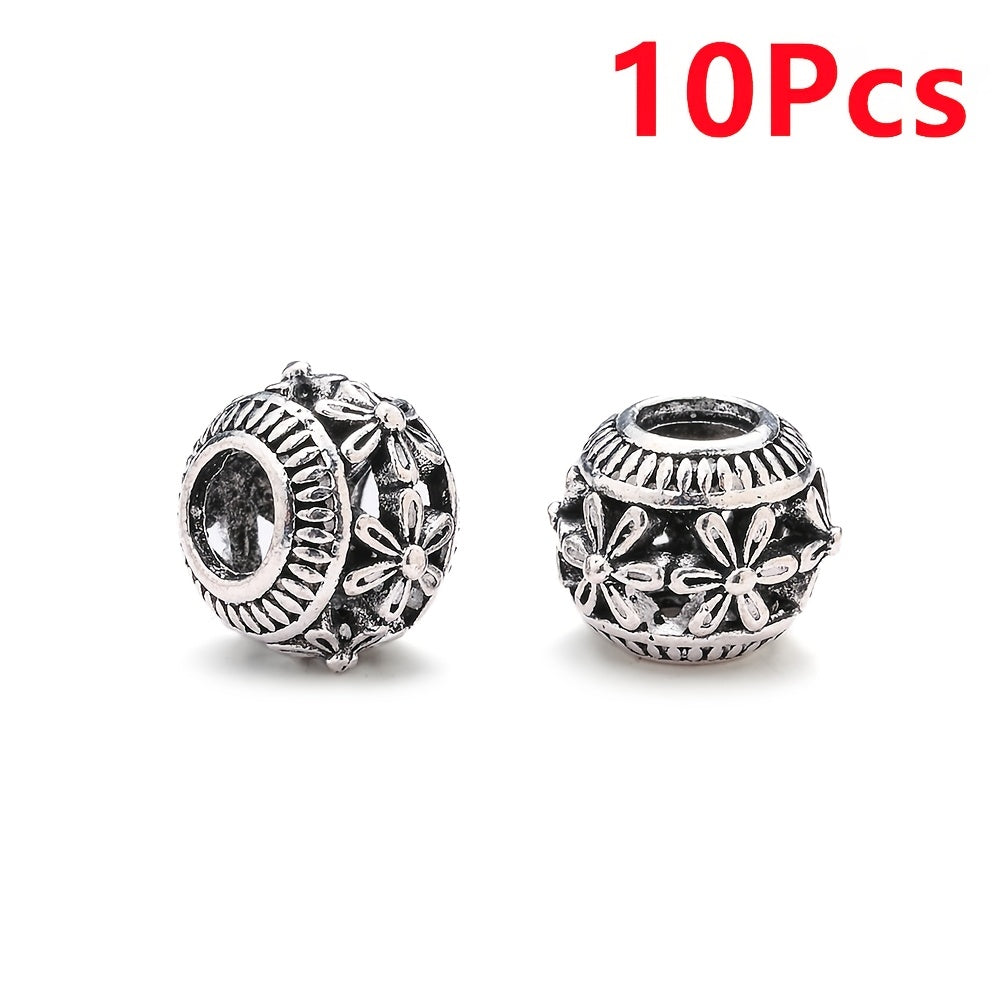 10PCS 9×11mm Retro Silver Hollow Alloy Bead Set