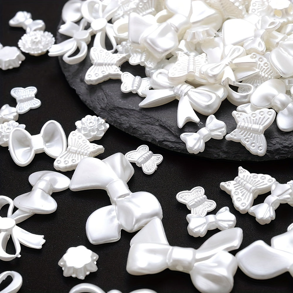 100PCS 9–28mm White Acrylic Bow, Flower & Butterfly Bead Set
