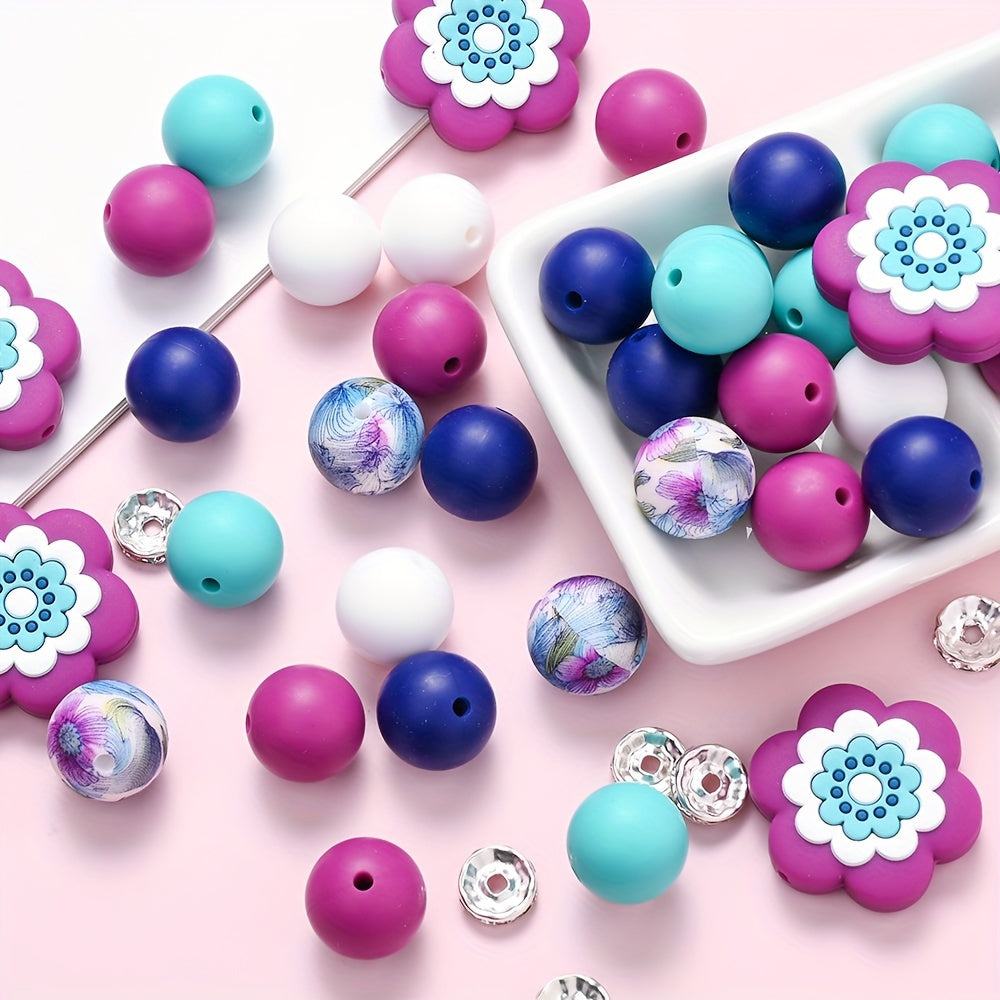 70pcs Flower Silicone Rhinestone Spacer Beads Set
