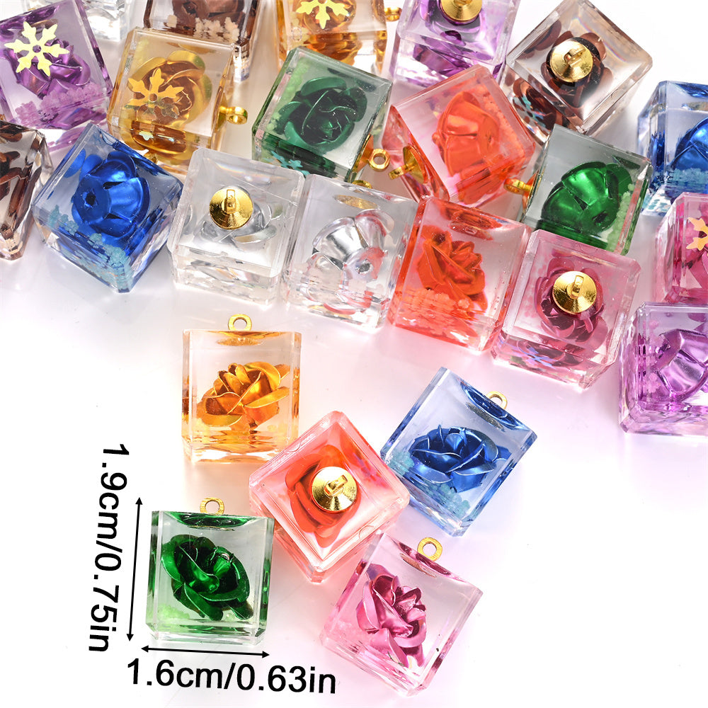 5-Piece Transparent Square Rose Glow Pendants