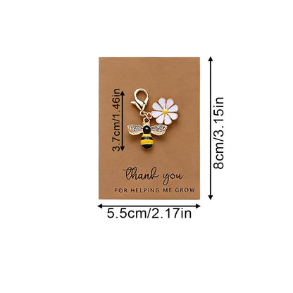 Yellow Bee and Flower Keychain with Thank You Card
