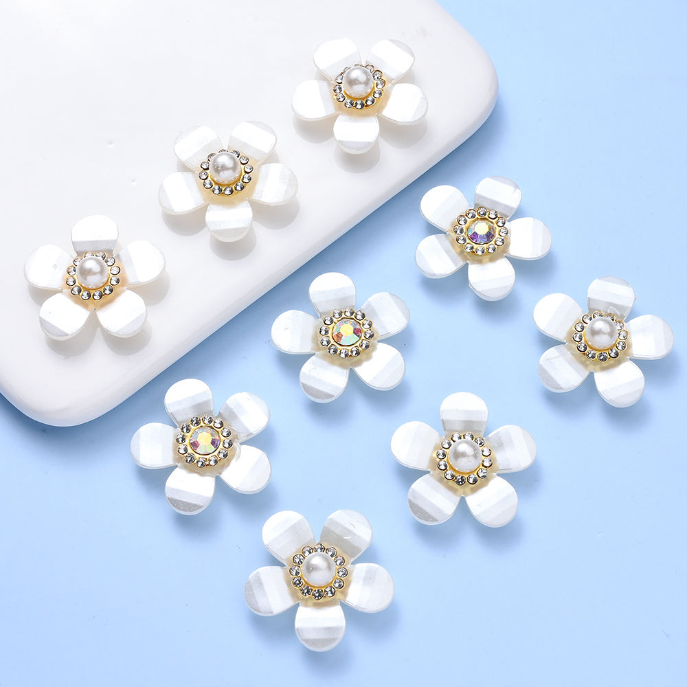 White Flower Acrylic Flatback Beads