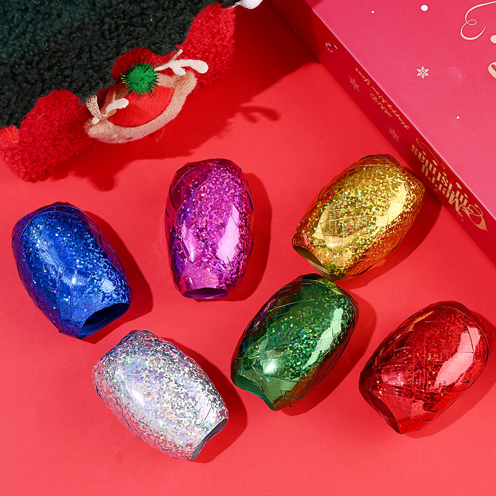 6PCS 1m Christmas Rugby-Shaped Plastic Decorative Ribbon Set