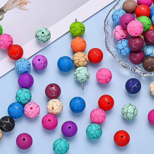 10pcs Crack Printed Silicone Spacer Beads