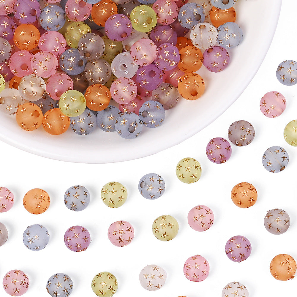 Frosted Acrylic Star Print Round Beads
