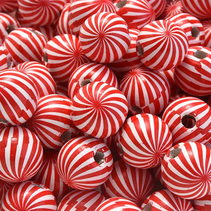 10PCS 16mm Striped Pattern Wooden Bead Set