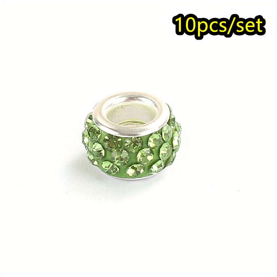 10-Piece Random Multicolor European-Style Rhinestone Large Hole Beads