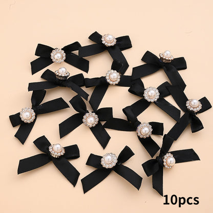 10PCS 4×5cm Pearl Ribbon Bow Rhinestone Appliques