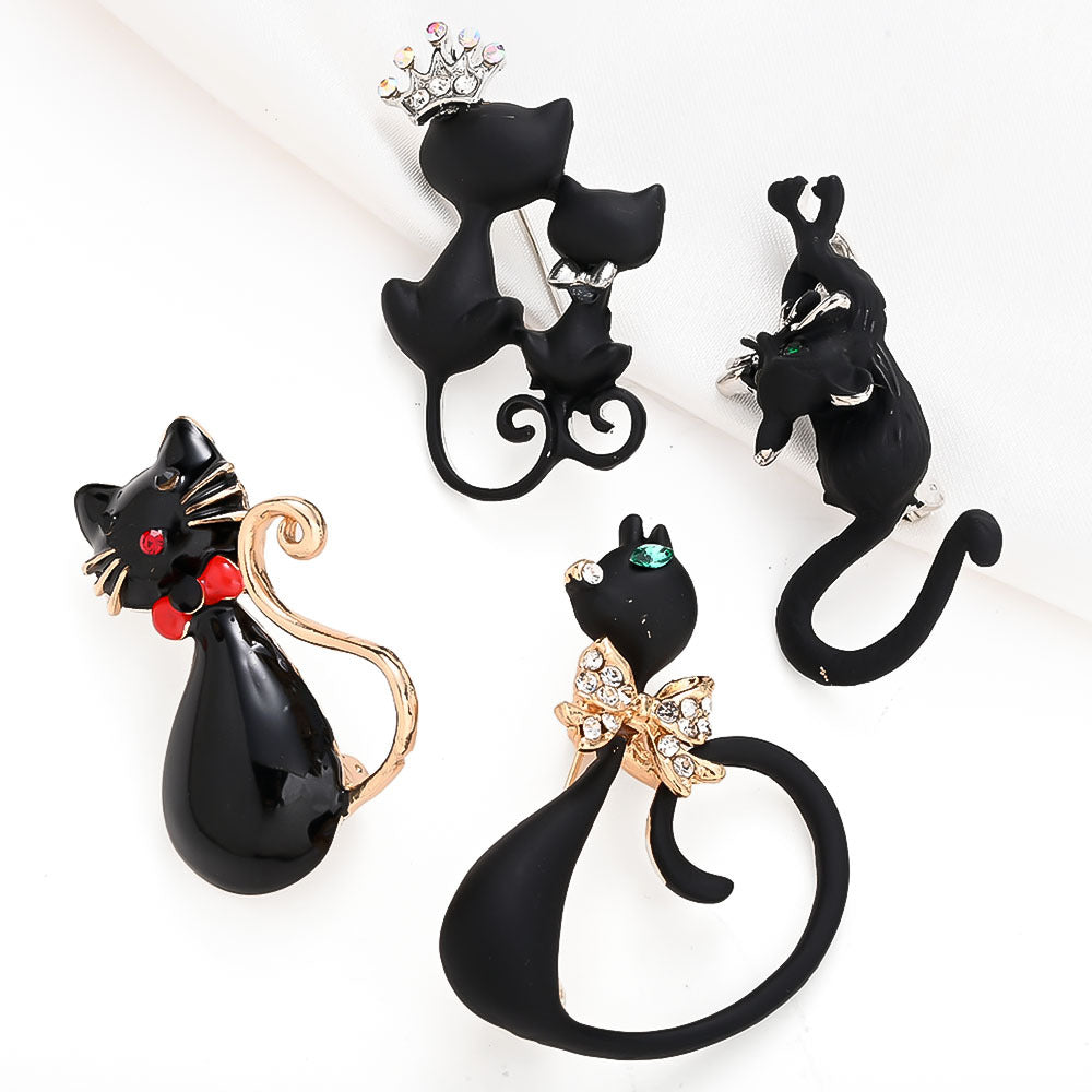 Black Cat Enamel Brooch Set