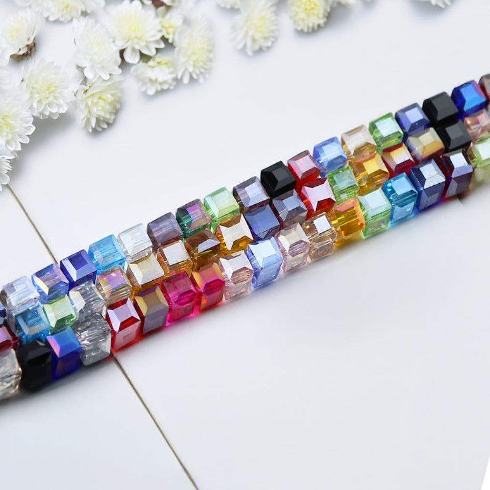 4mm Square Multi-faceted Czech Glass Cube Beads