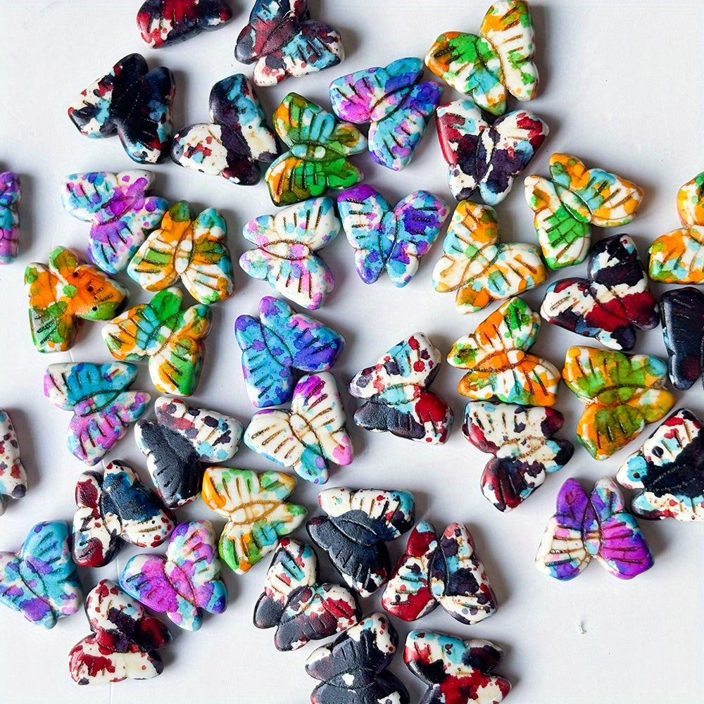 165pcs/bag Gradient Butterfly Beads Graffiti Stone Spacer Beads