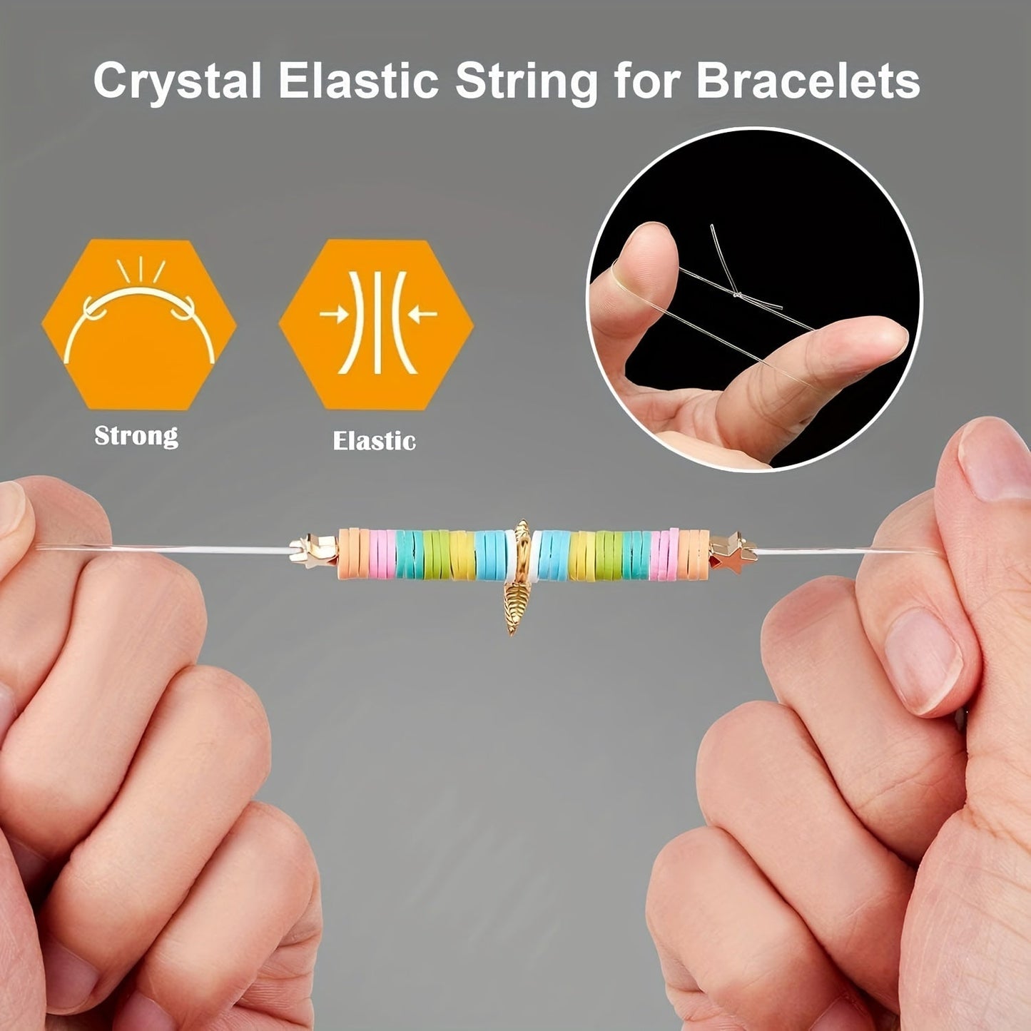 3 Rolls 0.8mm Elastic Beading Cord with Scissors