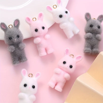 2PCS Plush Rabbit Cartoon Resin Pendant Set