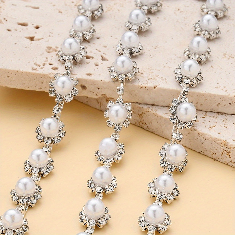 17.7 Inch Imitation Pearl & Rhinestone Bead Chain