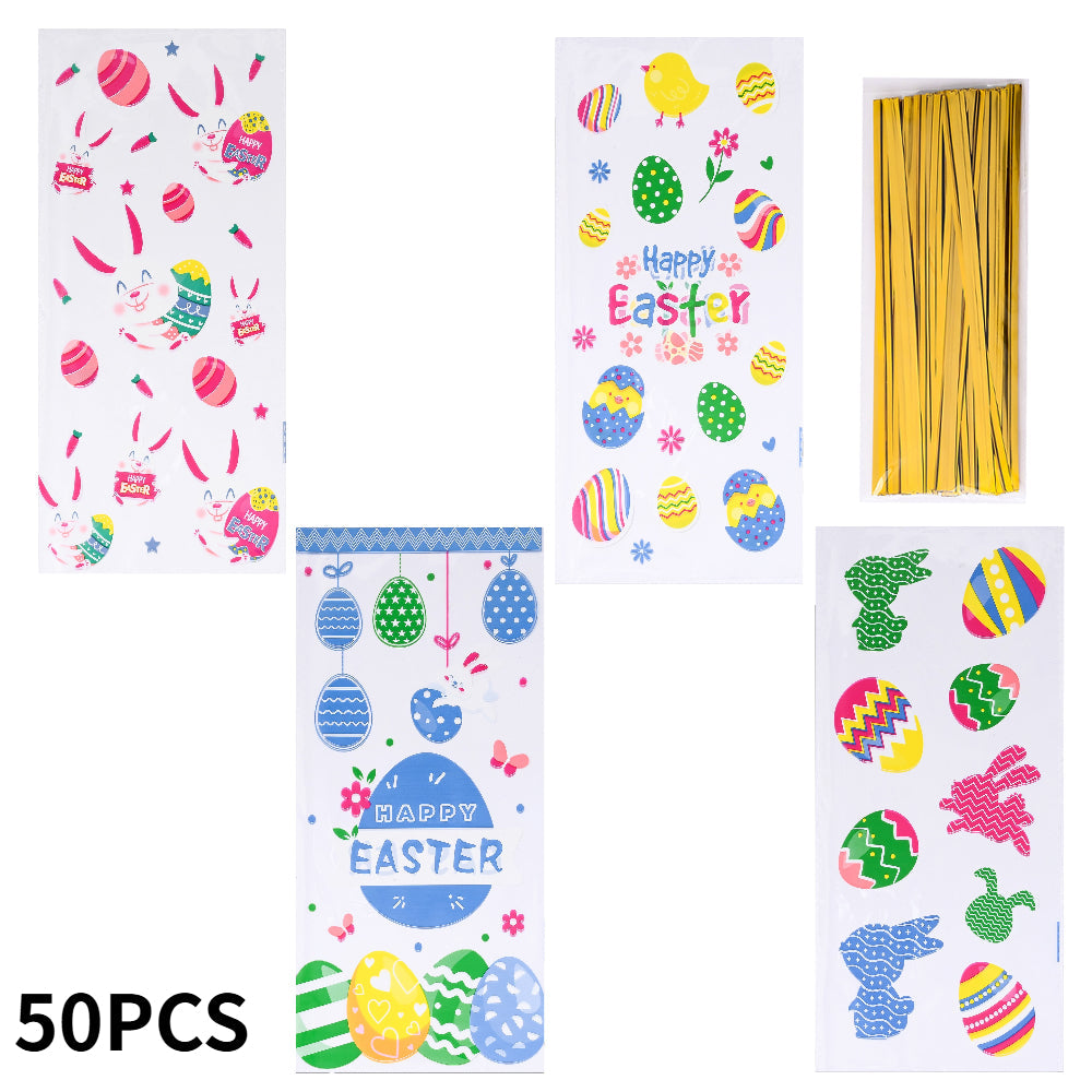 50-Piece 13x27.5 cm OPP Easter Gift Bags with Gold Print