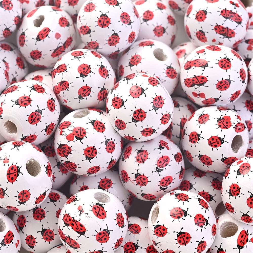 10PCS 16mm Animal Print Round Wooden Bead Set