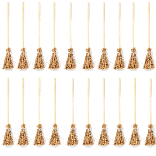 100-Piece Mini Artificial Straw Brooms with White Ropes