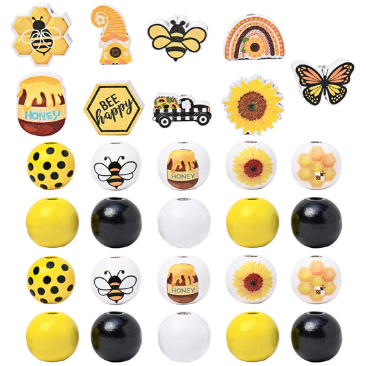 Wooden Bee Sunflower Beads Set
