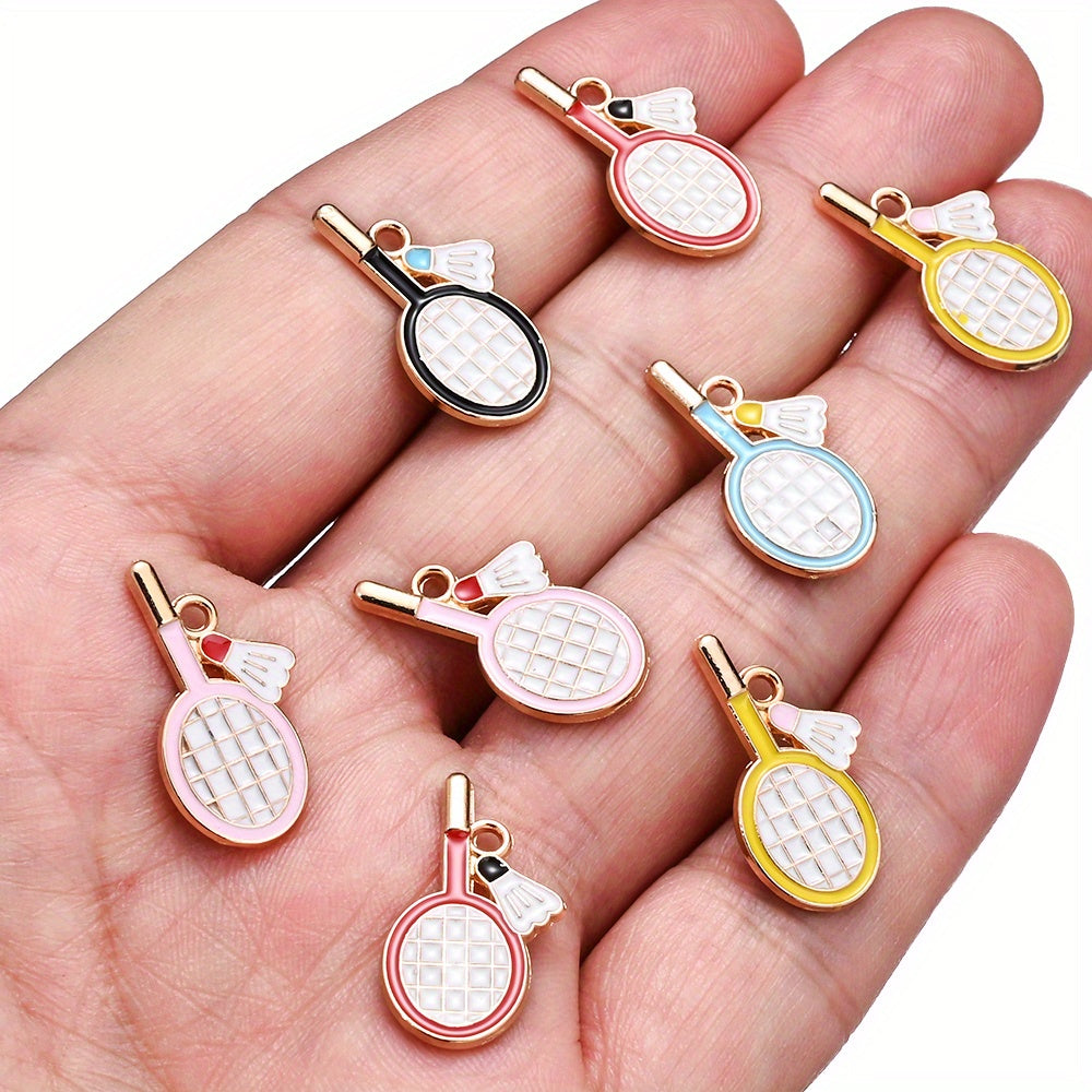 10PCS 11×22mm Colorful Badminton Racket Enamel Charm Set