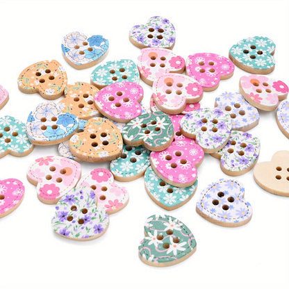 Heart Shape Wooden Printed Buttons