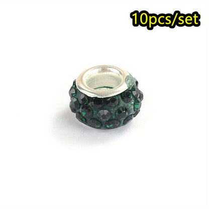 10-Piece Random Multicolor European-Style Rhinestone Large Hole Beads