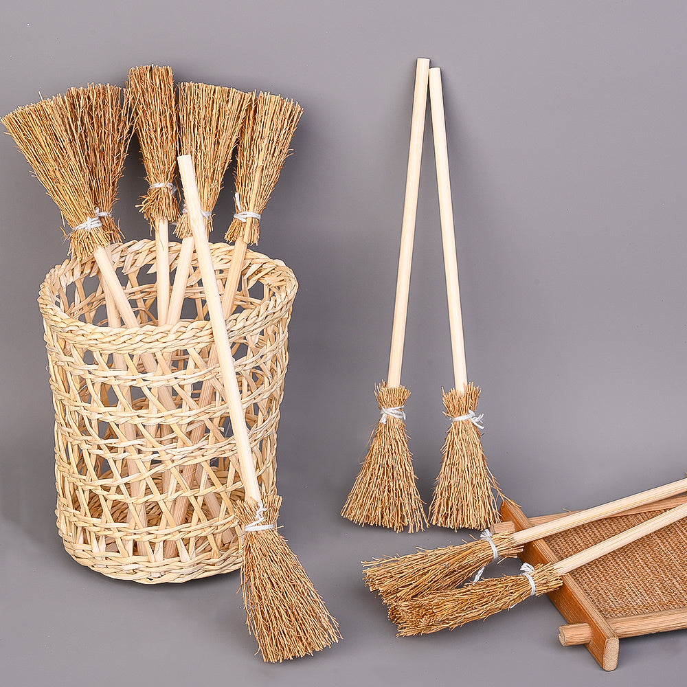 100-Piece Mini Artificial Straw Brooms with White Ropes