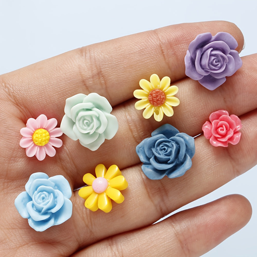 Resin Mixed Flower Flat Back Patch Beads