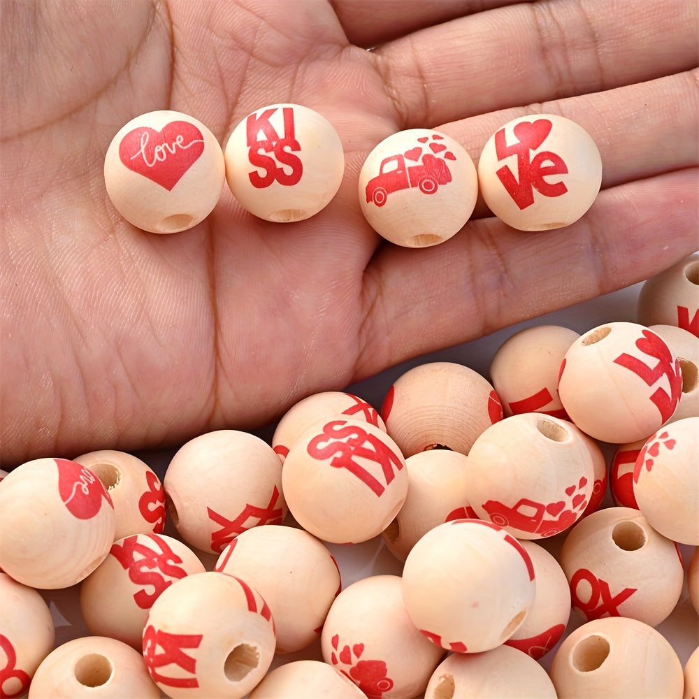 10PCS 16mm Red Kiss & Love Wooden Bead Set