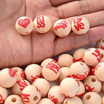 10PCS 16mm Red Kiss & Love Wooden Bead Set
